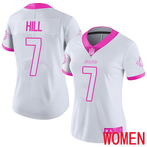 New Orleans Saints Limited White Pink Women Taysom Hill Jersey NFL Football #7 Rush Fashion Jersey->youth nfl jersey->Youth Jersey
